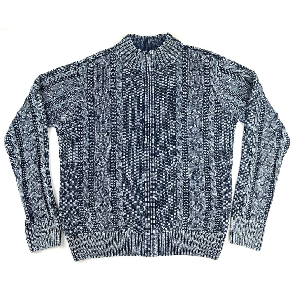 Carbon 2 Cobalt Stavanger Zip Cable Fisherman Sweater Men’s XL Blue Linen Blend